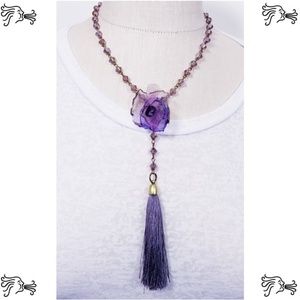 Y Necklace Purple Crystal Silver Chain